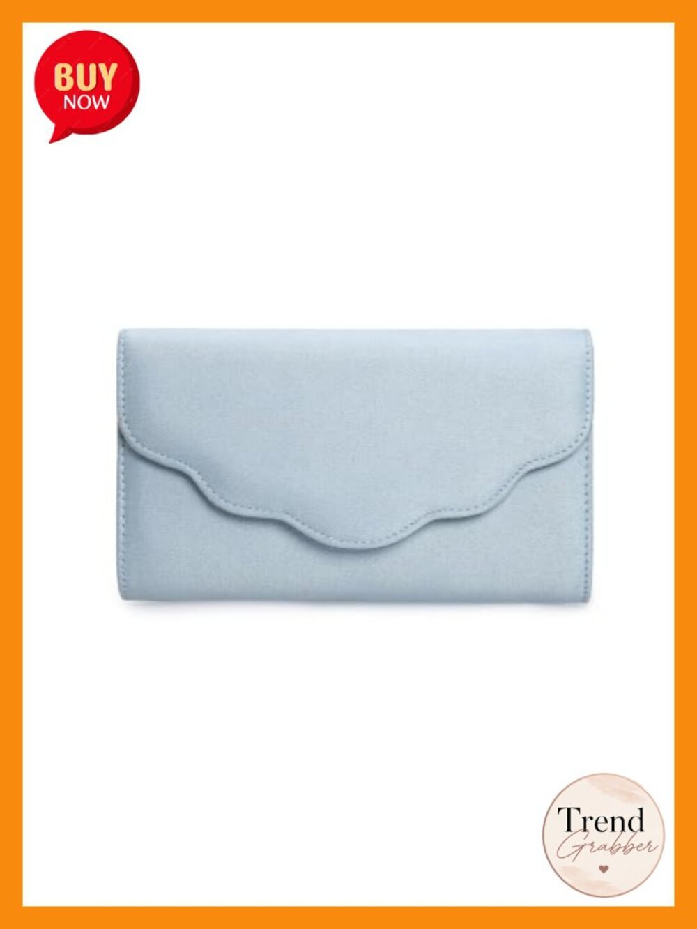 Faux Suede Clutch with Scallop Flap and Detachable Chain